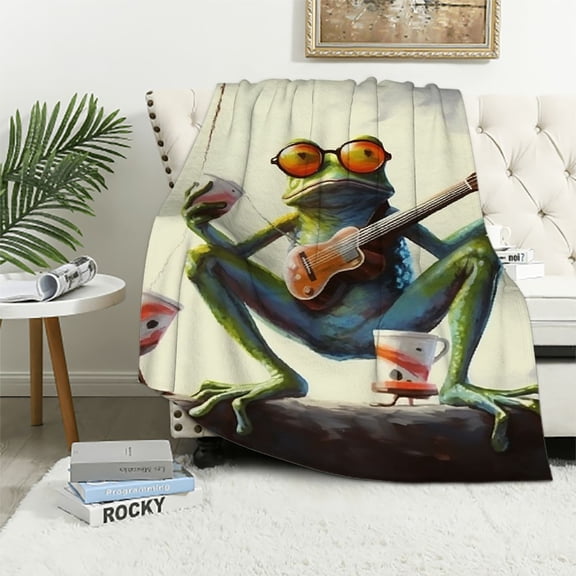 Pratyus Funny Frog with Glasses and Cigarette Print Flannel Throw Blanket for All Seasons, Excellent Hand Feel Lightweight Blanket, Anti-Wrinkle and Anti-Pilling Qualities 40x50in