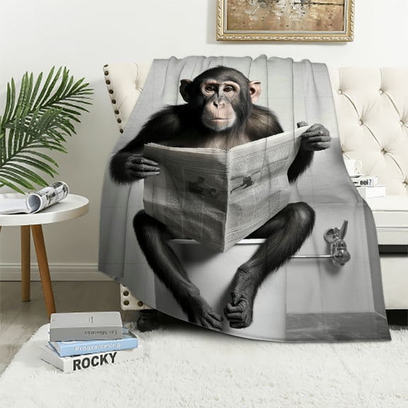 Pratyus Funny Monkey Flannel Throw Blanket for Bed Couch Sofa Chair All Seasons Long-Lasting Blanket 50x60in