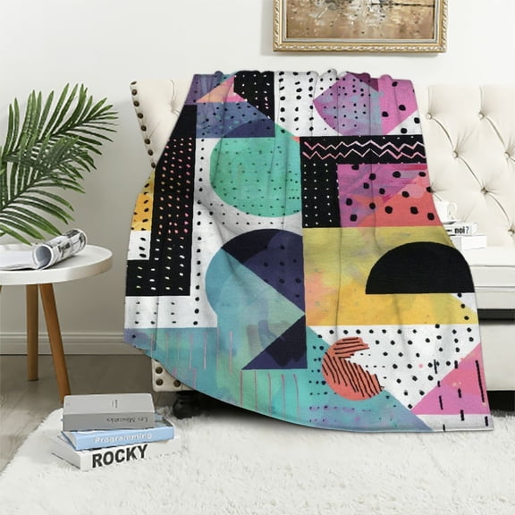 Pratyus Geometric Shapes Throw Blanket for Couch Sofa Bed Home Decor All Seasons Soft Plush Blankets 40x50in