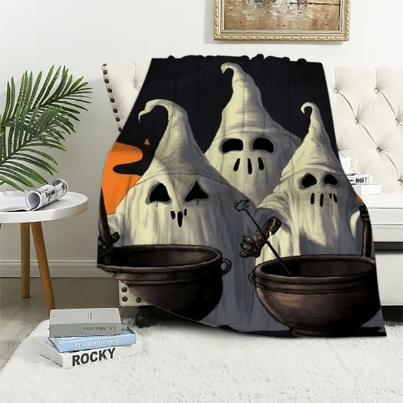 Pratyus Ghosts Brooms Cauldron Halloween Throw Blanket Flannel Blanket for Bed Couch Sofa All Seasons Comfort 40x50in