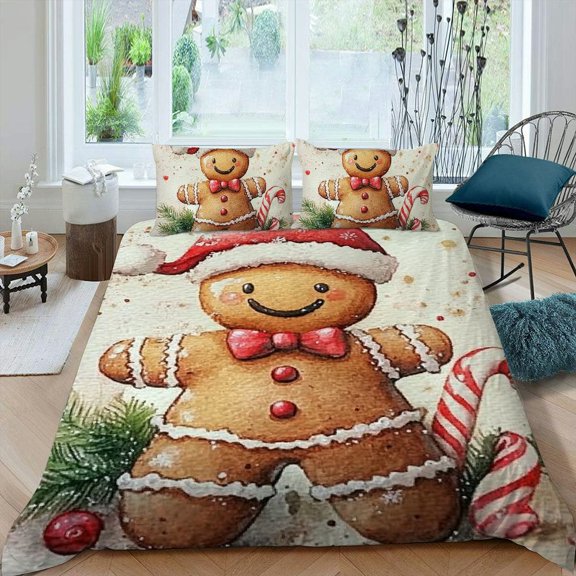 Pratyus Gingerbread Man Candy Cane 3-Piece Bedding Set | Modern Soft Microfiber Bedroom Decor | Lightweight and Soft 87x68in
