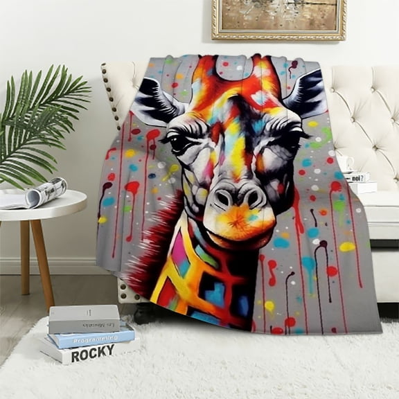 Pratyus Giraffe Colors Graffiti Flannel Throw Blanket for Bed Couch Sofa Chair All Seasons Long-Lasting Comfort Blanket 60x80in