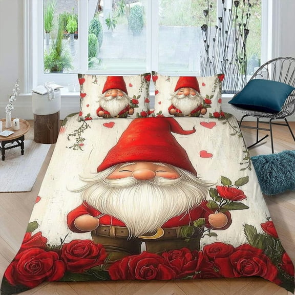 Pratyus Gnome Roses Fantasy Art 3-Piece Bedding Set, High Quality Sleep, Bedroom Home Decor - Peach Skin Fabric 87x68in