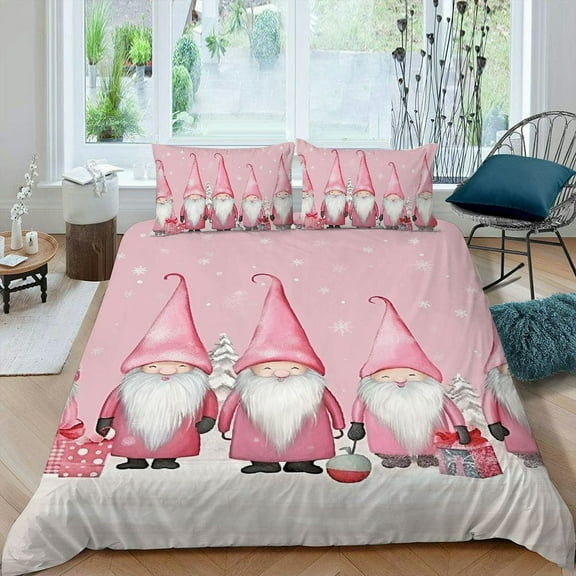 Pratyus Gnomes Presents Snow 3-Piece Bedding Set (Single-Sided Print) - High Quality Sleep Christmas Peach Skin Velvet Bedroom; Guest Room 87x68in