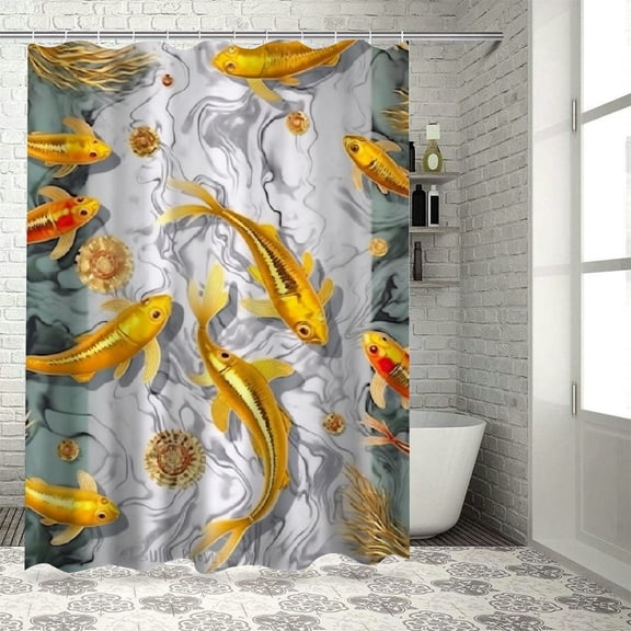 Pratyus Goldfish Printed Shower Curtain Decor with Hooks, Chic Modern Bathroom Decor, 100% Polyester Fiber, Washable 36x72