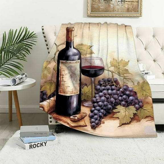Pratyus Grapes Leaves Wine Soft Cozy Printed Blanket & Throw for All Seasons, Super Soft Flannel Material Blanket 50x60in