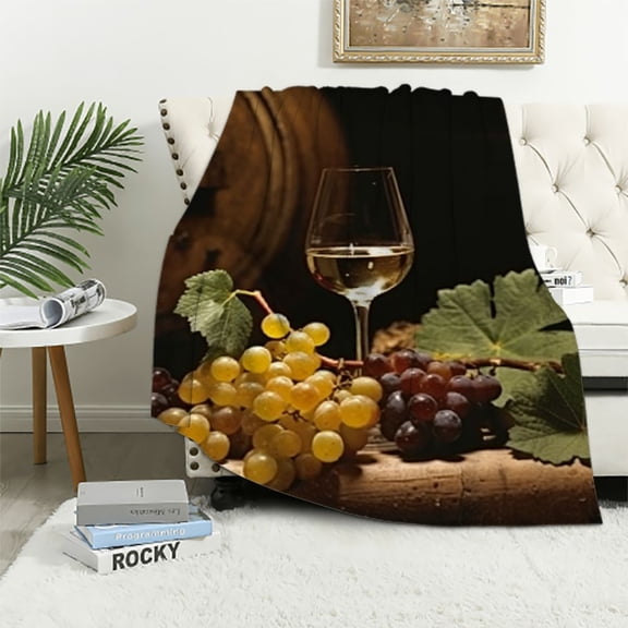 Pratyus Grapes Wine Table Throw Blankets for Sofa Couch Cozy Flannel Travel Outdoor Blanket All Seasons Lightweight Soft Blanket 60x80in