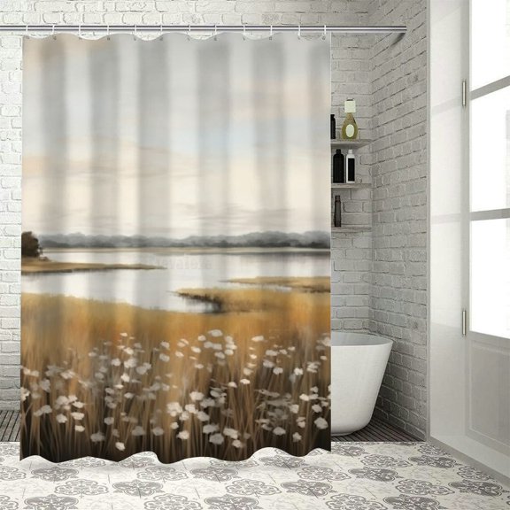 Pratyus Grass Sky Lake Modern Waterproof Shower Curtain for Country Cottage & Farmhouse Bathroom Decor with Hooks 60x72