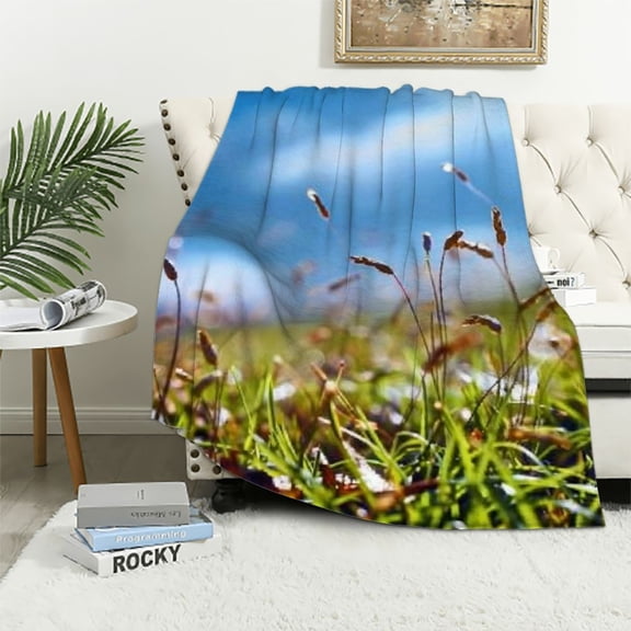 Pratyus Grass Sky Macro Photography Throw Blanket Soft Cozy Plush All Seasons Gift for Women Children 40x50in