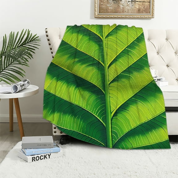 Pratyus Green Leaf Print Flannel Soft Throw Blanket for All Seasons, Couch Cover for Adults, Perfect Gifts, Easy Care, Lightweight 40x50in