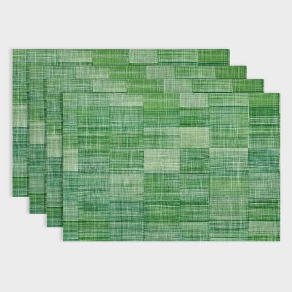 Pratyus Green Square Pattern Linen Cloth Placemat Set of 4 for Birthday Parties, Christmas Restaurants, and Buffets - Home Decoration 18x12in