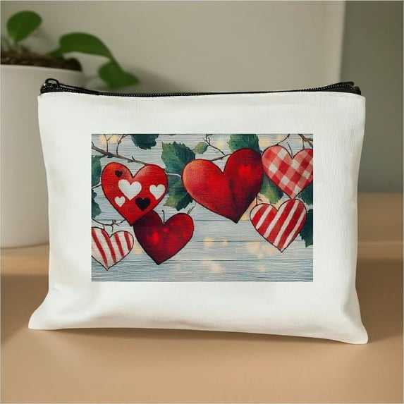Pratyus Heart Leaves Love Canvas Cosmetic Bag Travel Essentials Ladies Accessories Tote Bag White