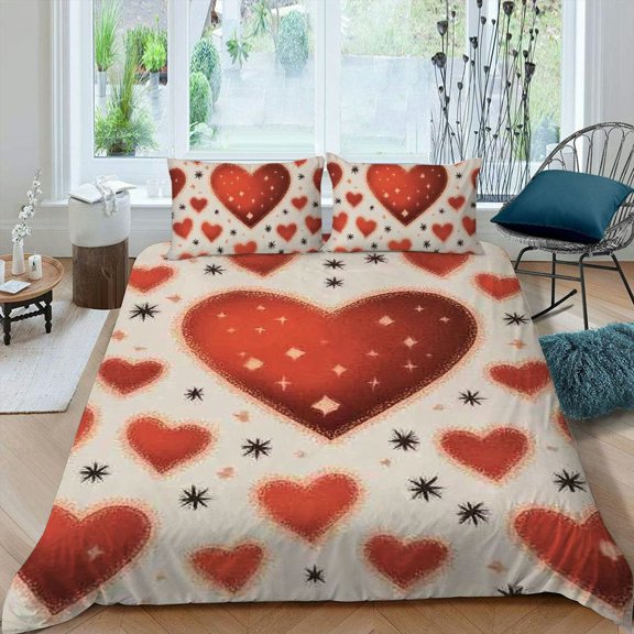Pratyus Heart Pattern Stars Crosses 3-Piece Bedding Set for Bedroom Home Decor Comfortable and Breathable 87x68in