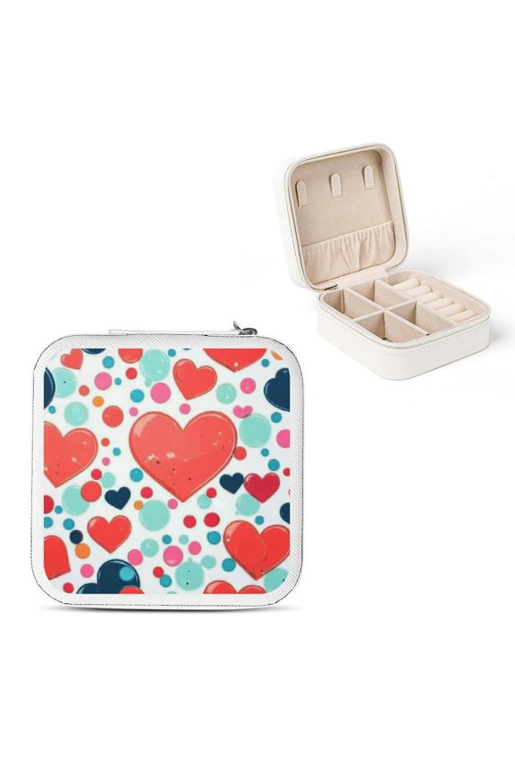 Hearts Bubbles Dots PU Leather Jewelry Box Flexible Storage for Necklace Ring Earring White