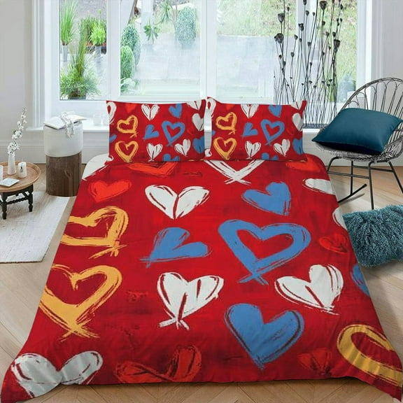 Pratyus Hearts Crosses Love Romantic Valentine's Day Design 3-Piece Bedding Set - Bedroom Home Decor Easy to Clean and Care for 87x68in