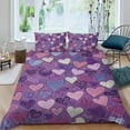 thumbnail image 1 of Pratyus Hearts Purple Jigsaw Puzzle 3-Piece Bedding Set Romantic Valentine's Day Design Easy to Clean for Bedroom Home Decor 87x68in, 1 of 8
