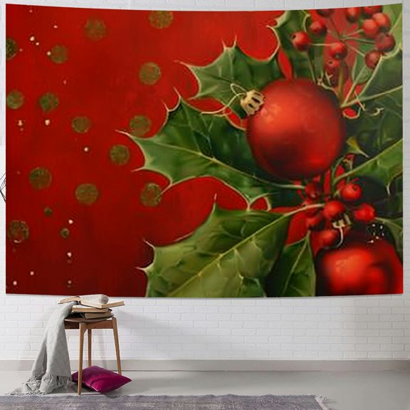 Pratyus Holly Berry Mistletoe Tapestry Wall Hanging for Bedroom, Dorm Christmas Decoration - Soft Short Plush Fabric, Vivid Pattern Design, Multi-Functional Wall Decor - 4 Sizes Available 40x30inch