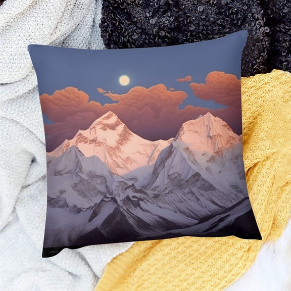 Pratyus Home Decor Throw Pillows Cover with Mountains Moon Clouds Design for Home Sofa Couch - Set of 1, Linen Material, Hidden Zipper Closure, Machine Washable 18x18in