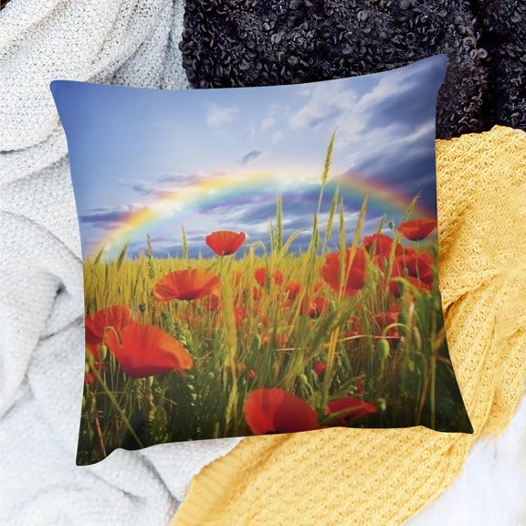 Pratyus Home Decor Throw Pillows Cover Rainbow Sky Field Farmhouse Decor for Home Sofa Couch Set of 1 - Linen Material, Hidden Zipper Closure, Great for Living Rooms and Offices 24x24in