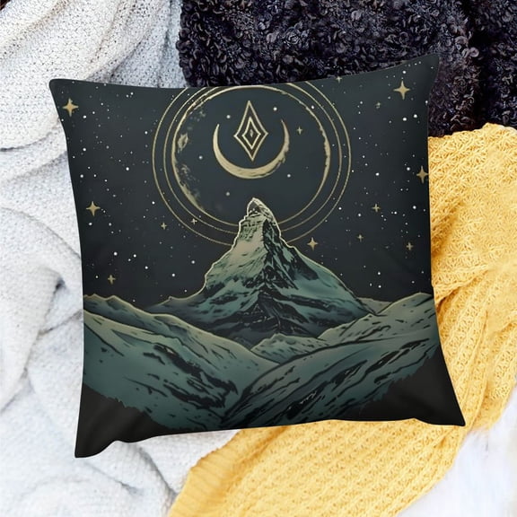 Pratyus Home Decor Throw Pillows Cover Stars Moon Mountain Design for Sofa Couch - Set of 1, Linen Material 18x18in