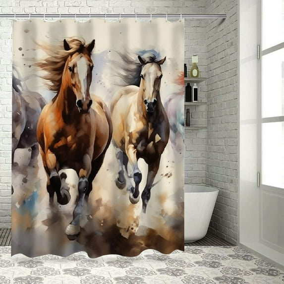 Pratyus Horses Running Shower Curtain Waterproof Bath Curtain with Hooks Kids Bathroom Decor Polyester Shower Curtain for Bathroom Washable with Hooks 36"x72