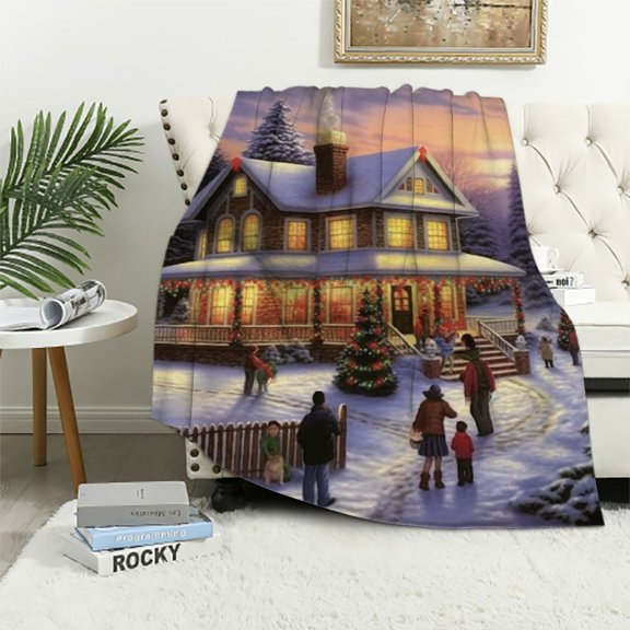 Pratyus House Christmas Tree Winter Flannel Throw Blanket for Couch Sofa Bed, All Seasons Decor 40x50in