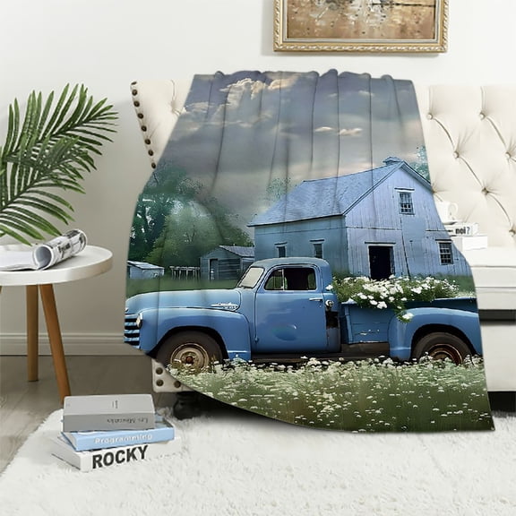 Pratyus House Field Truck Flannel Throw Blanket for Couch Sofa Bed Lightweight All Seasons Long-Lasting Blanket 50x60in