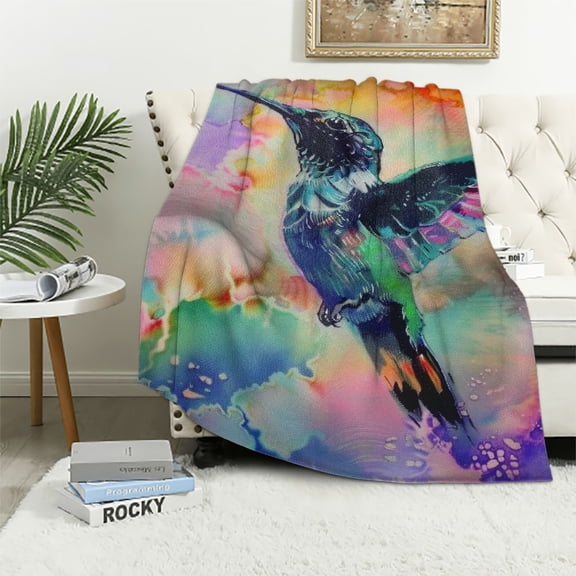 Pratyus Hummingbird Clouds Colorful Flannel Throw Blanket for Couch Sofa Bed Home Decor All Seasons, Exquisite Gifts