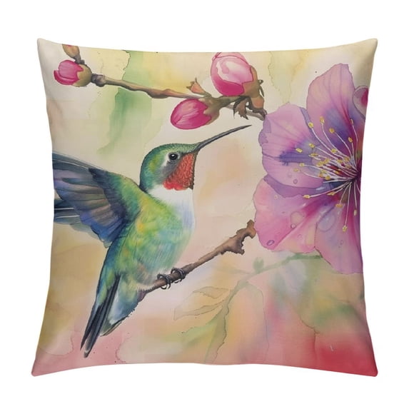 Pratyus Hummingbird Flowers Branch Square Pillow Cover Case Short Plush for Home Decor 1PC 22x22in