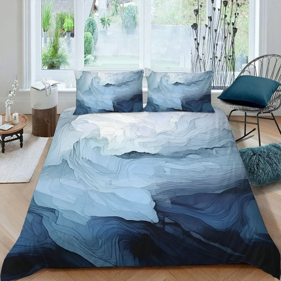 Pratyus Iceberg Snow Ice 3-Piece Bedding Set (Single-Sided Print) Easy to Clean and Care for Peach Skin Velvet Bedroom Guest Room 87x68in