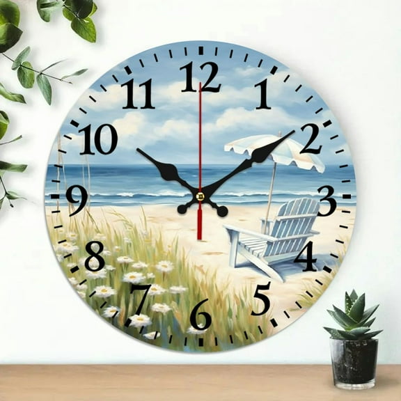 Pratyus Impressionist Painting Beach Scene Wall Clock 10 Inches, Silent Decorative Clock for Living Room, Bedroom, Kitchen, Office - Battery Operated 10x10in