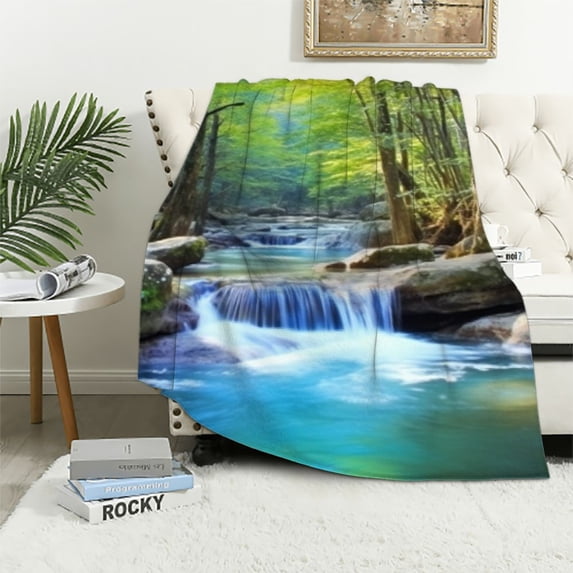 Pratyus Impressionist Painting Forest Rocks Throw Blanket for Women Children Soft Cozy Plush All Seasons Gift 40x50in