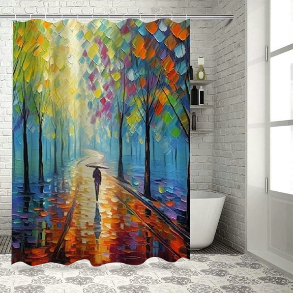 Pratyus Impressionist Painting Quick-Drying Shower Curtain Set for Bathroom 100% Polyester Fiber Washable with Hooks 36x72