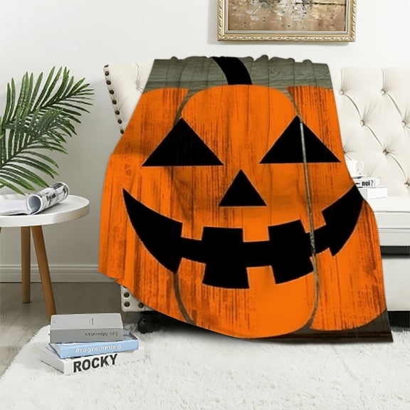 Pratyus Jack-O'-Lantern Halloween Flannel Throw Blanket for Bed Couch Sofa All Seasons Long-Lasting Soft Lightweight Blanket 60x80in