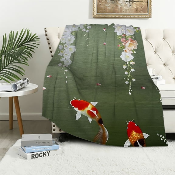 Pratyus Koi Fish Flowers Print Throw Blankets for All Seasons Lightweight Cozy Soft Warm Blanket Gifts for Kids Boys 40x50in