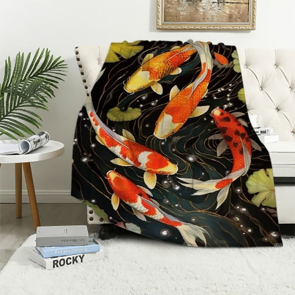 Pratyus Koi Fish Lily Pads Cozy Throw Blanket Lightweight Soft Blanket for All Seasons Bedroom Living Rooms Sofa Couch 40x50in