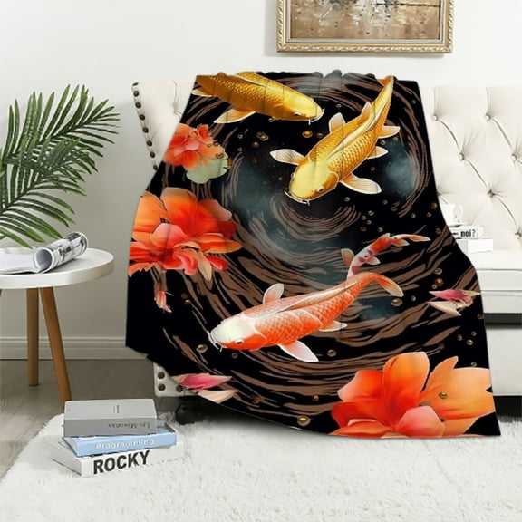 Pratyus Koi Fish, Lily Pads Cozy Throw Blanket for Bedroom Living Rooms Sofa Couch Lightweight Soft Blanket All Seasons Exquisite Gifts 40x50in