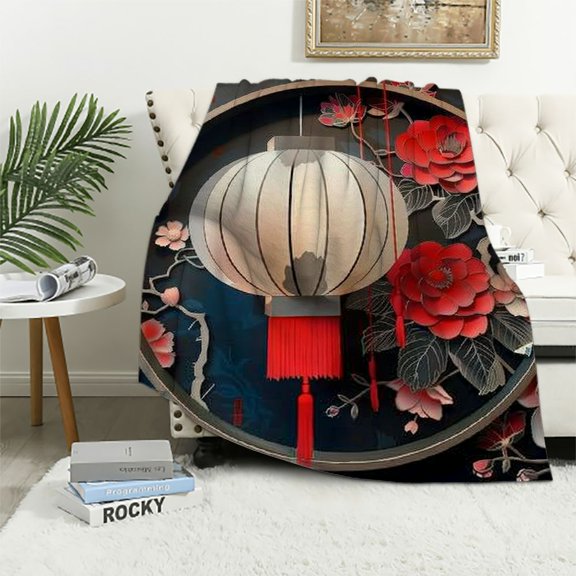 Pratyus Lantern Flowers Print Throw Blanket Flannel Lightweight Soft Blanket for All Seasons 40x50in