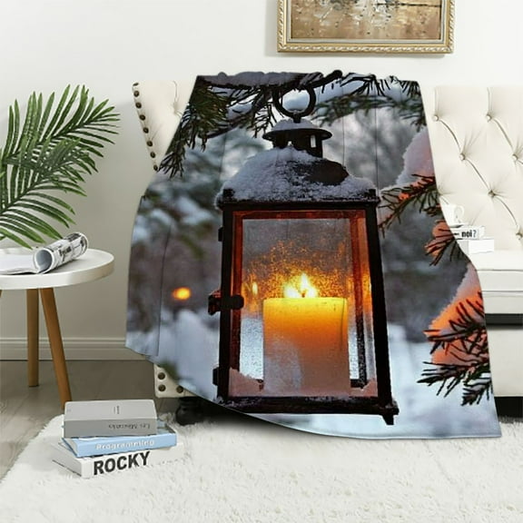 Pratyus Lanterns Snow Candle Flannel Throw Blanket for Couch | All Seasons Multi-Functional Blanket Gifts 60x80in