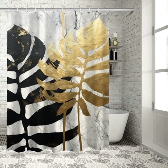 Pratyus Leaves Printed Shower Curtain with Hooks, Easy Care 100% Polyester Fiber Bathroom Decoration, Home Bathtubs Decor with Various Sizes, Sustainable Fabric, High Definition Digital Printing 36x72