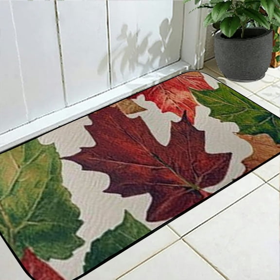 Pratyus Leaves Red Leaf Green Leaf Print Felt Mat Doormat for Home Patio Entrance Yard Floor, UV Resistant 19.68*47.24 in
