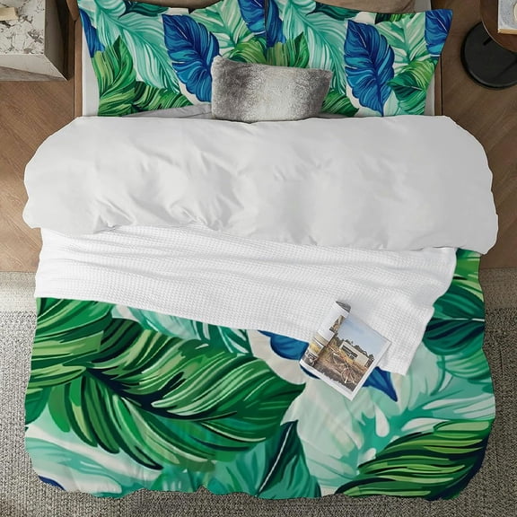 Pratyus Leaves Theme 3-Piece Bedding Set (Single-Sided Print) Easy to Clean and Care For 87x68in