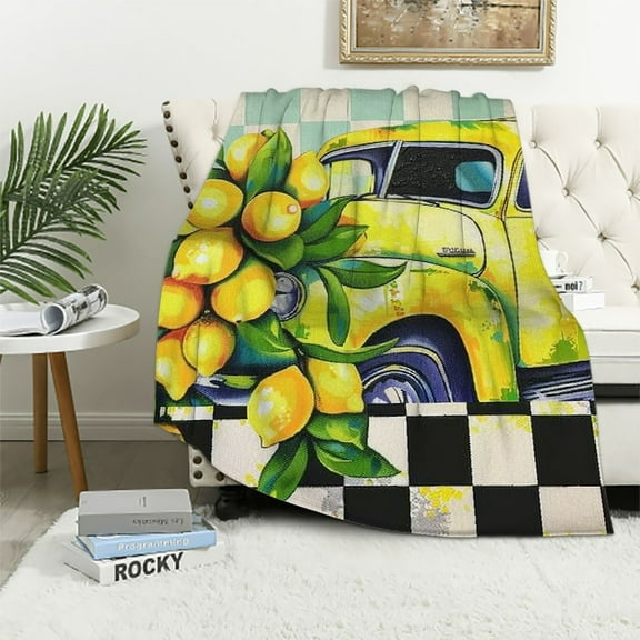 Pratyus Lemons Checkered Tablecloth Print Flannel Soft Throw Blanket for All Seasons - Exquisite Gift 50x60in