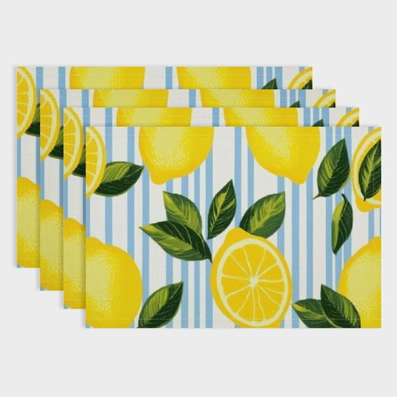 Pratyus Lemons Leaves Linen Placemat Set of 4 for Birthday Parties, Christmas, Restaurants, Buffets, Home Decor 18x12in