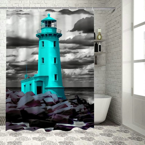 Pratyus Lighthouse Rocky Beach Ocean Shower Curtain Waterproof Bath Curtain Chic Modern Bathroom Decor with Hooks Home Bathtubs Bathroom Decoration 60"x72