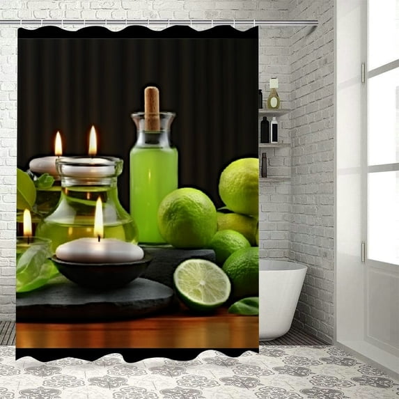 Pratyus Lime Candles Shower Curtains with Hooks for Chic Elegant Bathroom Decor, 100% Polyester Fabric, Home Bathtubs Curtain Decoration 60"x72