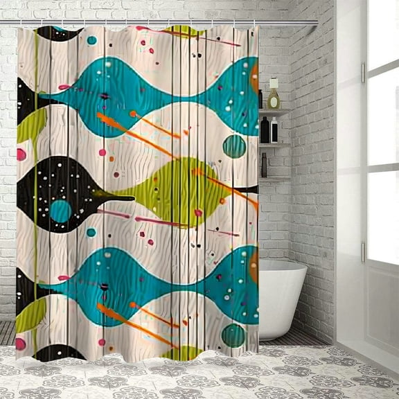 Pratyus Lines Dots Pattern Modern Waterproof Shower Curtain for Country Cottage & Farmhouse Bathroom Decor 100% Polyester Fiber Chic Modern Bathroom Decor 60x72