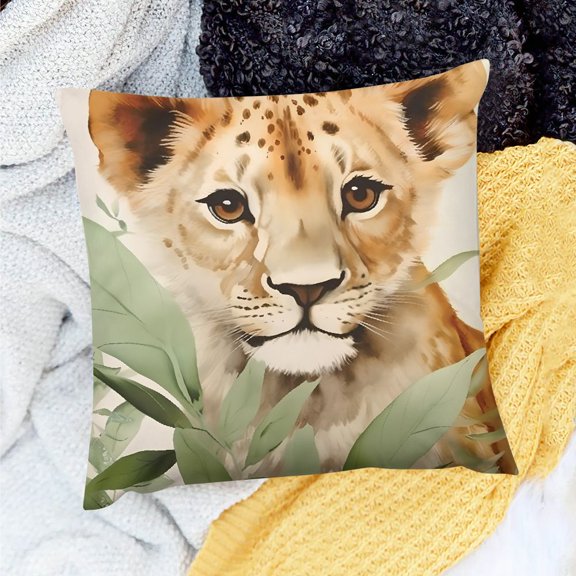 Pratyus Lion Cub Theme Pillow Covers Decoration Square Cushion Cover for Home Sofa Couch 24x24in