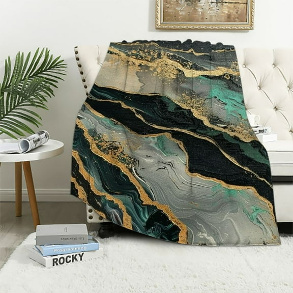 Pratyus Marble Gold Abstract Throw Blanket for Couch Sofa Bed Home Decorative Soft Plush Blankets All Seasons 40x50in