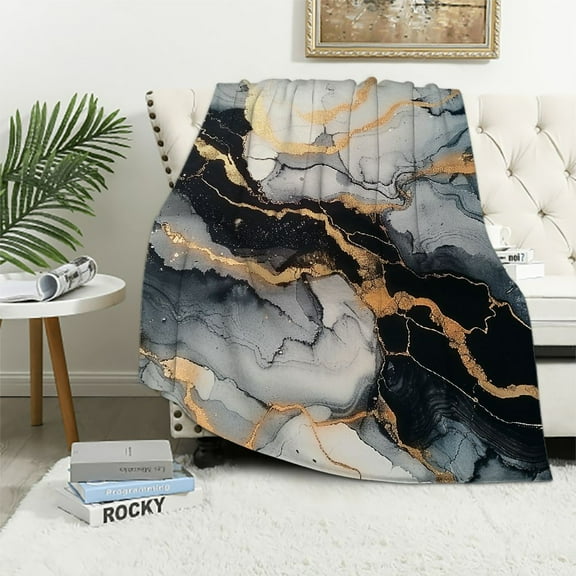 Pratyus Marble Gold Black Throw Blanket for Bed Couch Chair All Seasons Lightweight Soft Long-lasting 40x50in